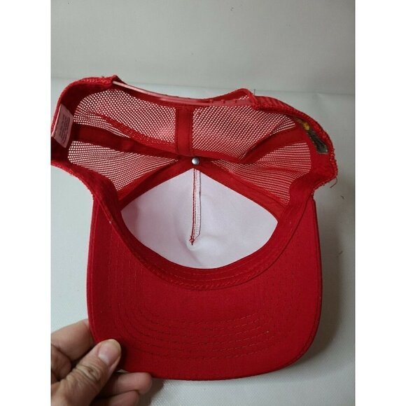𝅺BASS Pro Shop Gone Fishing Mesh Snapback Adjustable Red OS Trucker Cap Hat - Picture 6 of 8